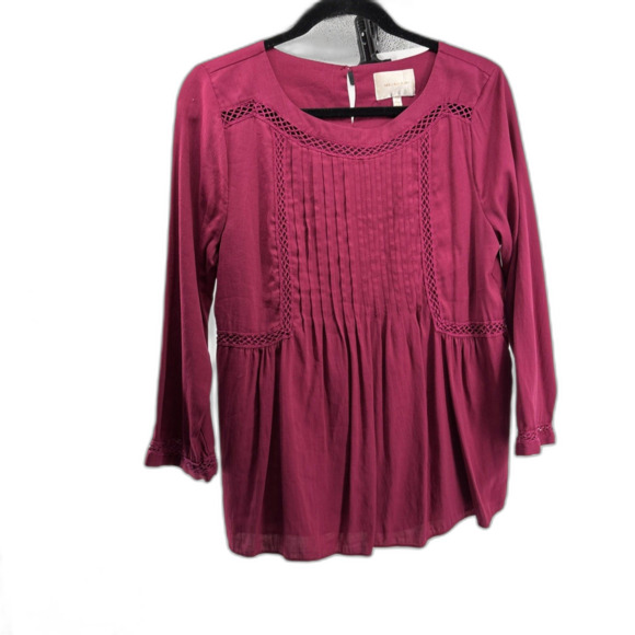 Skies Are Blue Tops - Skies Are Blue Pink Pintuck Eyelet Trim Top M anthropologie